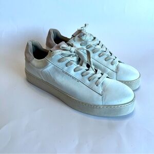 All Saints Women's 11 Shana Low Top Leather‎ Sneakers White Mauve Lace Up